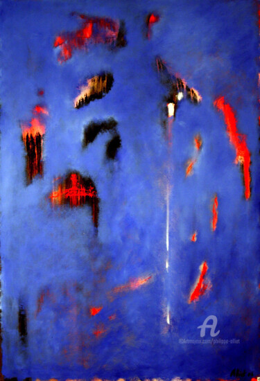 Peinture intitulée "Météorites bleues" par Philippe Alliet, Œuvre d'art originale, Huile