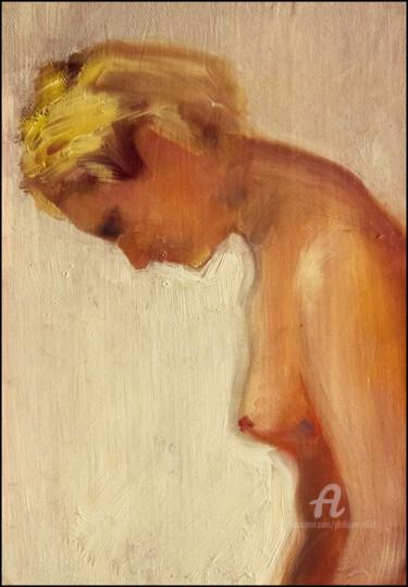 Painting titled "2014-Femme penchée" by Philippe Alliet, Original Artwork, Oil