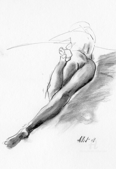 Drawing titled "2008-Jambes" by Philippe Alliet, Original Artwork, Graphite