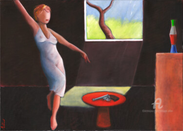 Painting titled "Relations 003" by Philippe Alliet, Original Artwork, Oil Mounted on Wood Stretcher frame