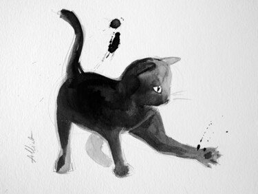 Drawing titled "Chat dynamique 0022" by Philippe Alliet, Original Artwork, Ink