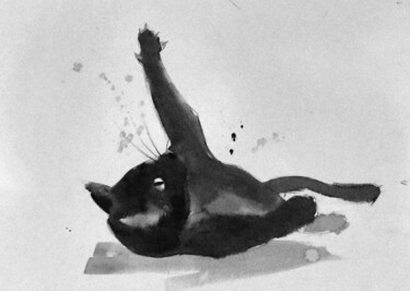 Drawing titled "Chat dynamique 0023" by Philippe Alliet, Original Artwork, Ink