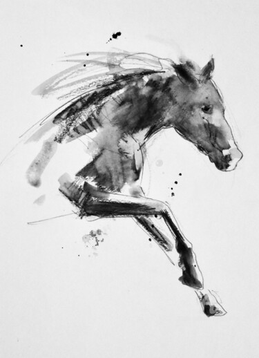 Drawing titled "Cheval retif 015.jpg" by Philippe Alliet, Original Artwork, Ink Mounted on Cardboard