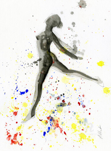 Zeichnungen mit dem Titel "Nu dansant 008" von Philippe Alliet, Original-Kunstwerk, Tinte Auf Karton montiert