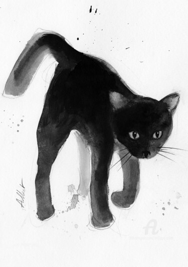 Drawing titled "Chat dynamique 0033" by Philippe Alliet, Original Artwork, Ink