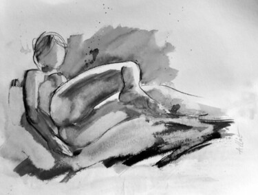 Drawing titled "Les longues jambes…" by Philippe Alliet, Original Artwork, Ink Mounted on Cardboard