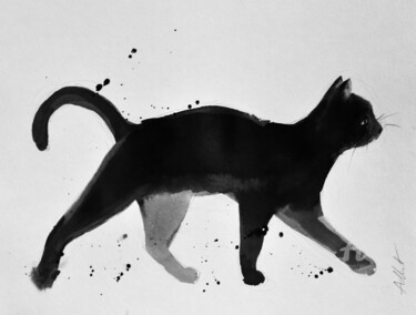 Tekening getiteld "Chat dynamique 0035" door Philippe Alliet, Origineel Kunstwerk, Inkt