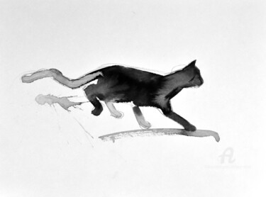 Tekening getiteld "Chat dynamique 0040" door Philippe Alliet, Origineel Kunstwerk, Inkt