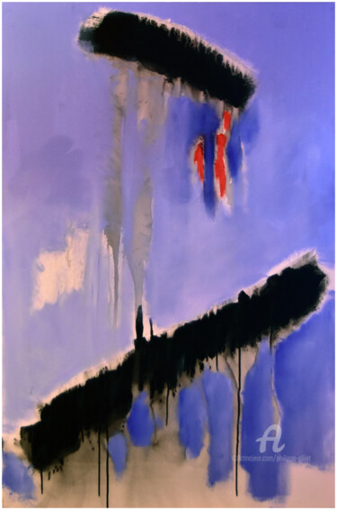 Painting titled "Bleu suite 001" by Philippe Alliet, Original Artwork, Oil Mounted on Wood Stretcher frame