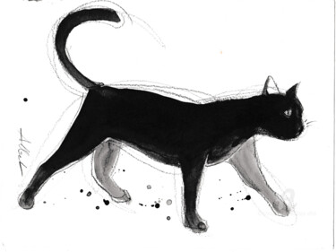 Drawing titled "Chat dynamique 0055" by Philippe Alliet, Original Artwork, Ink