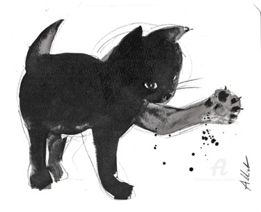Drawing titled "Chat dynamique 0056" by Philippe Alliet, Original Artwork, Ink