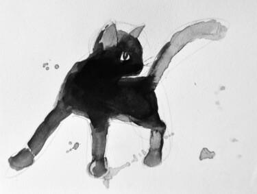 Drawing titled "Chat dynamique 0058" by Philippe Alliet, Original Artwork, Ink