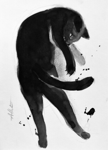 Drawing titled "Chat dynamique 0061" by Philippe Alliet, Original Artwork, Ink