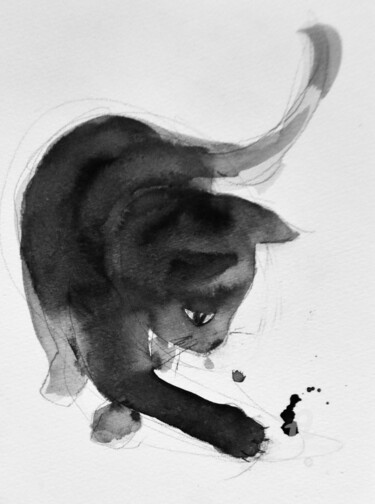 Drawing titled "Chat dynamique 0062" by Philippe Alliet, Original Artwork, Ink