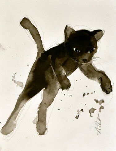 Drawing titled "Chat dynamique 0063" by Philippe Alliet, Original Artwork, Ink