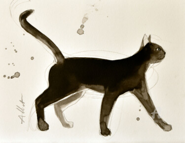 Drawing titled "Chat dynamique 0065" by Philippe Alliet, Original Artwork, Ink