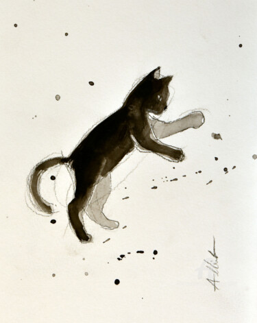 Drawing titled "Chat dynamique 0066" by Philippe Alliet, Original Artwork, Ink
