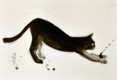 Drawing titled "Chat dynamique 0067" by Philippe Alliet, Original Artwork, Ink