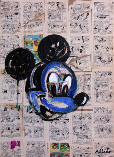 Painting titled "2012-Mickey bleu" by Philippe Alliet, Original Artwork, Oil