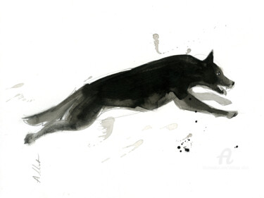 Dessin intitulée "Chien dynamique 03" par Philippe Alliet, Œuvre d'art originale, Encre Monté sur Carton