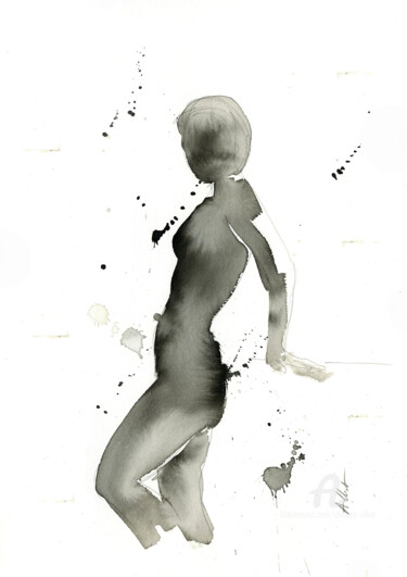 Dessin intitulée "Silhouette instanta…" par Philippe Alliet, Œuvre d'art originale, Encre Monté sur Carton