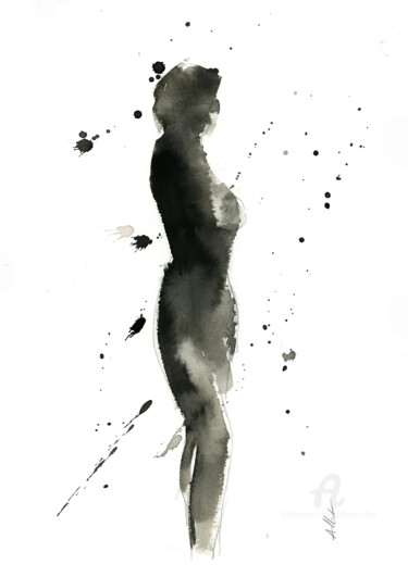 Drawing titled "Silhouette instanta…" by Philippe Alliet, Original Artwork, Ink Mounted on Cardboard