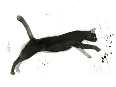 Drawing titled "Chat dynamique 071" by Philippe Alliet, Original Artwork, Ink