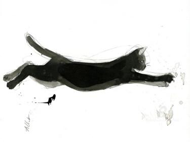 Rysunek zatytułowany „Chat dynamique 072” autorstwa Philippe Alliet, Oryginalna praca, Atrament