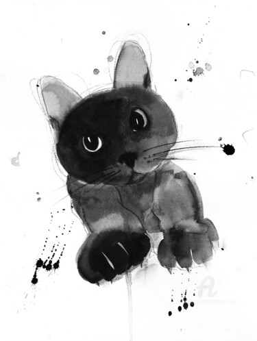 Dessin intitulée "Chat dynamique 0076…" par Philippe Alliet, Œuvre d'art originale, Encre