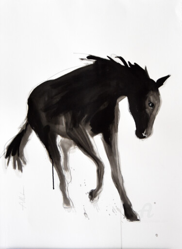 Drawing titled "Cheval rétif 031" by Philippe Alliet, Original Artwork, Ink