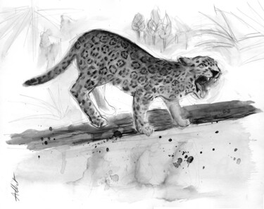 Drawing titled "Jaguar-Trilogie guy…" by Philippe Alliet, Original Artwork, Ink