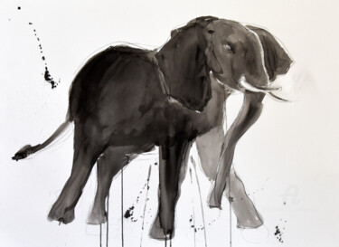 Drawing titled "Eléphant 006" by Philippe Alliet, Original Artwork, Ink