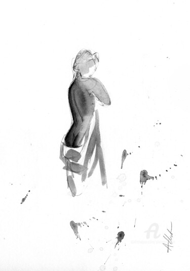 제목이 "ND-010"인 그림 Philippe Alliet로, 원작, 잉크 판지에 장착됨