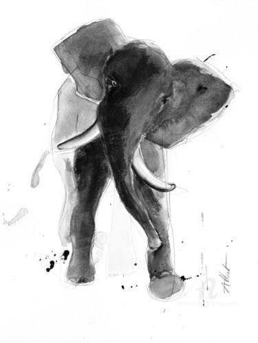 Dibujo titulada "Eléphant 008" por Philippe Alliet, Obra de arte original, Fotografía digital Montado en Cartulina