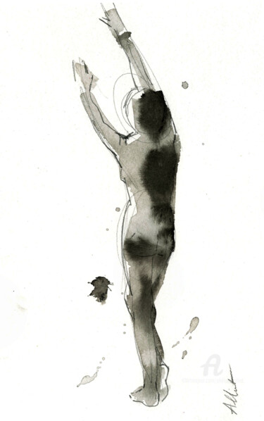 Rysunek zatytułowany „Nu bras levés” autorstwa Philippe Alliet, Oryginalna praca, Atrament Zamontowany na Karton