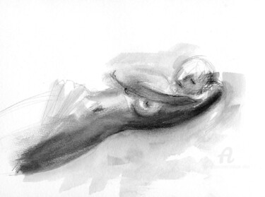 Drawing titled "Nu endormi-Skech 003" by Philippe Alliet, Original Artwork, Ink