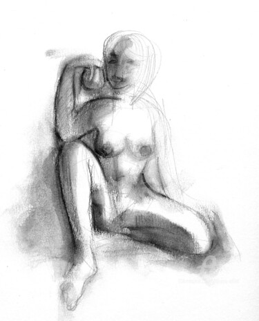 Dessin intitulée "Nu à la pomme-Sketc…" par Philippe Alliet, Œuvre d'art originale, Encre