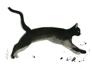 Drawing titled "Chat dynamique 0079" by Philippe Alliet, Original Artwork, Ink