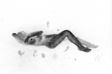 Dessin intitulée "Nu allongé non dédi…" par Philippe Alliet, Œuvre d'art originale, Encre Monté sur Carton