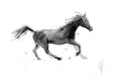 Drawing titled "Rebel horse 0034" by Philippe Alliet, Original Artwork, Ink