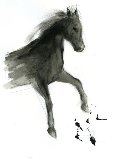 Dessin intitulée "Cheval rétif 0038" par Philippe Alliet, Œuvre d'art originale, Encre Monté sur Carton