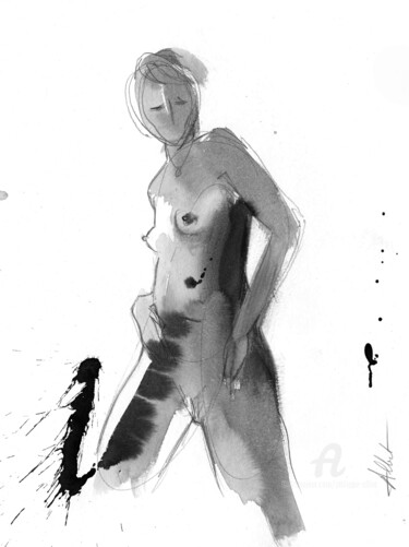 제목이 "ND 033"인 그림 Philippe Alliet로, 원작, 잉크 판지에 장착됨