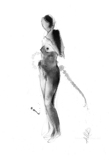 Disegno intitolato "ND 0035" da Philippe Alliet, Opera d'arte originale, Inchiostro Montato su Cartone