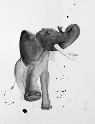 Drawing titled "Eléphant 009" by Philippe Alliet, Original Artwork, Ink