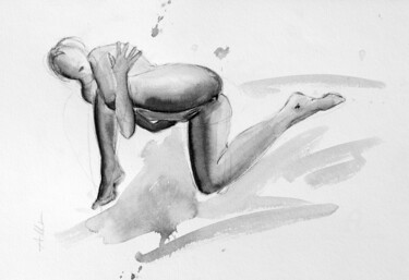Drawing titled "Prise de jambe" by Philippe Alliet, Original Artwork, Ink Mounted on Cardboard