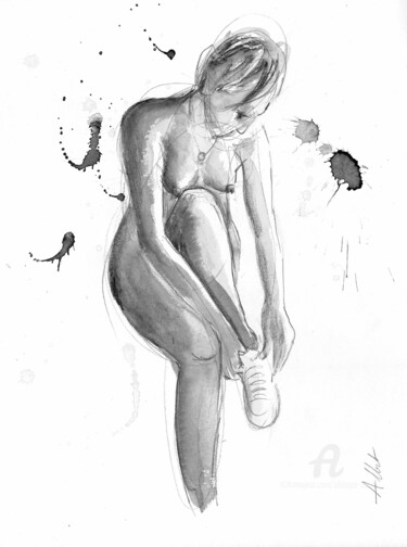 「ND 052」というタイトルの描画 Philippe Allietによって, オリジナルのアートワーク, インク 段ボールにマウント