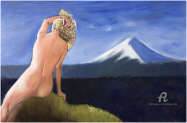 Картина под названием "Woman of rising sun" - Philippe Alliet, Подлинное произведение искусства, Масло Установлен на Деревян…