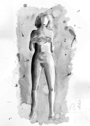Drawing titled "DI 04" by Philippe Alliet, Original Artwork, Ink Mounted on Cardboard