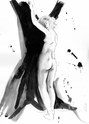 Drawing titled "DI 05" by Philippe Alliet, Original Artwork, Ink Mounted on Cardboard
