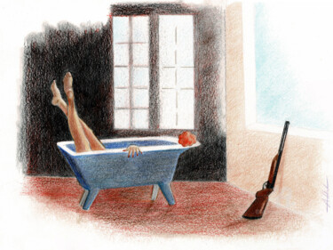 Rysunek zatytułowany „Le bain de Diane -2” autorstwa Philippe Alliet, Oryginalna praca, Ołówek Zamontowany na Karton